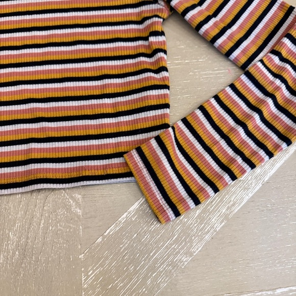 Divided Mock Neck Y2K Striped Long Sleeve Crop Top - Picture 2 of 5
